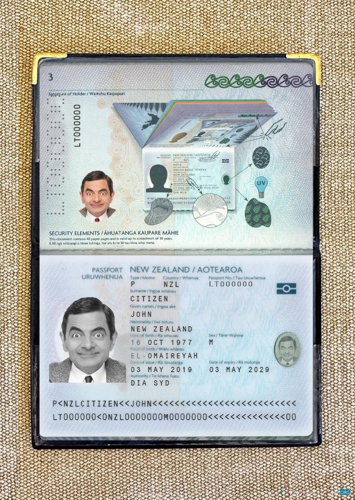 Download New Zealand passport 2019 present photolook Photoshop template